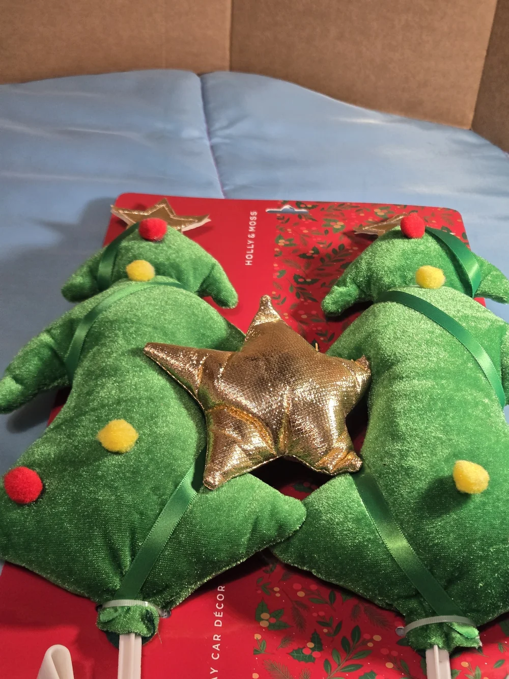 Green Plush Christmas Tree Car Seat Headrest Hooks - Set of 2